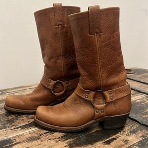 Vintage Frye leather harness boots cognac brown women’s 8